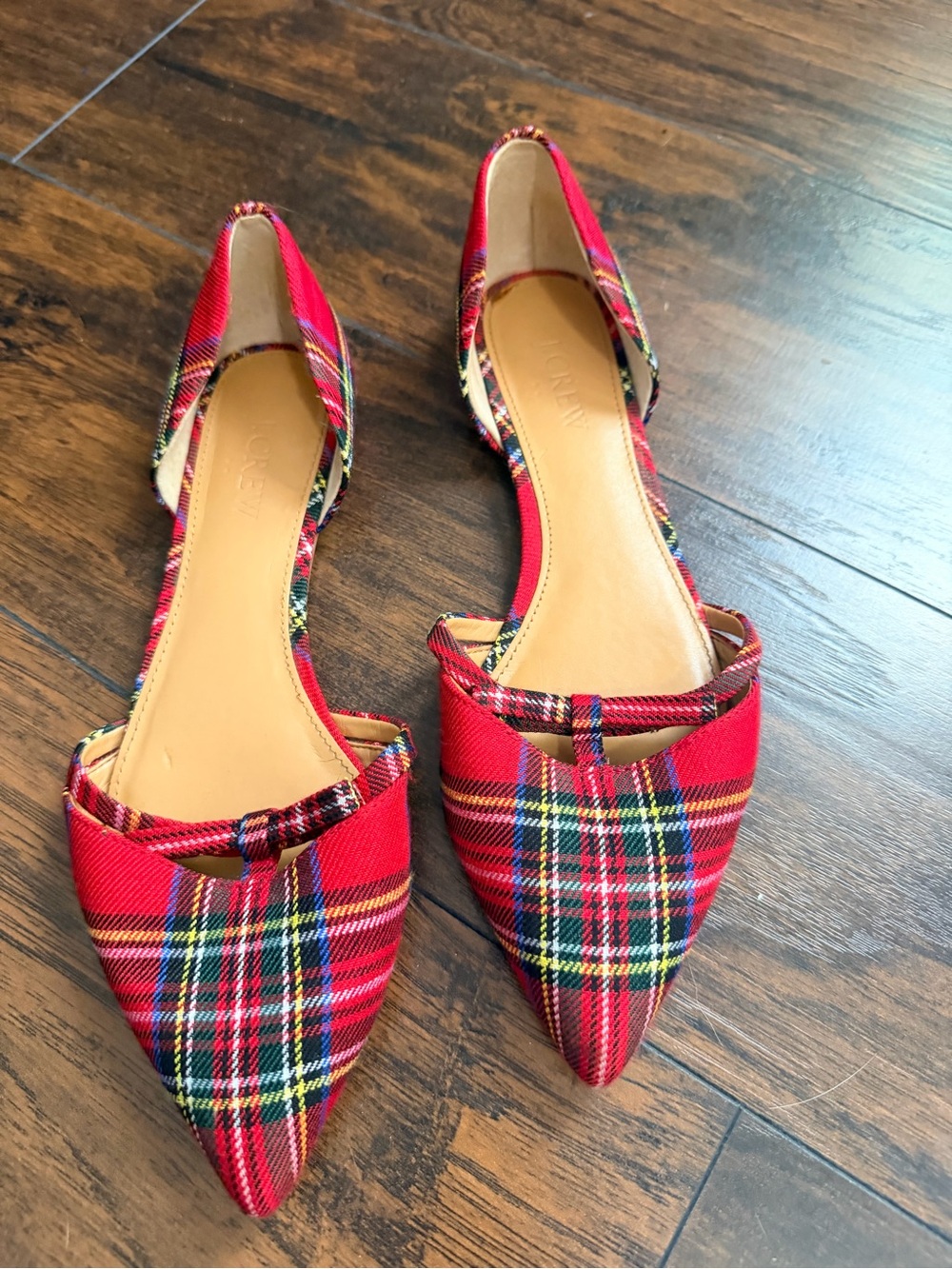 J. Crew Red Plaid Pointed-Toe Slingback Flats
